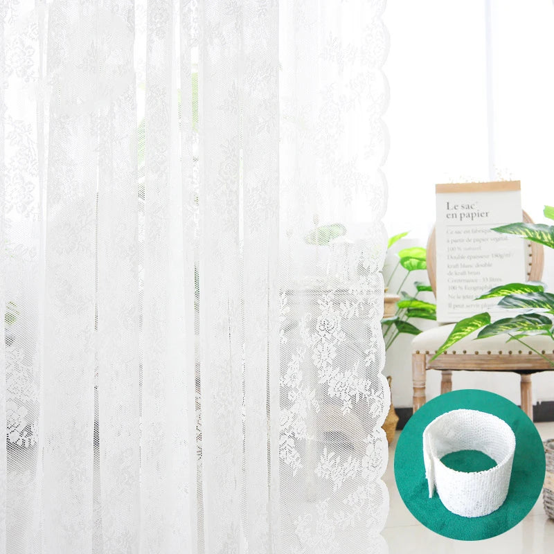 rideau tulle broderie florale blanc transparent classique ruban fixation chambre salonhôtel
