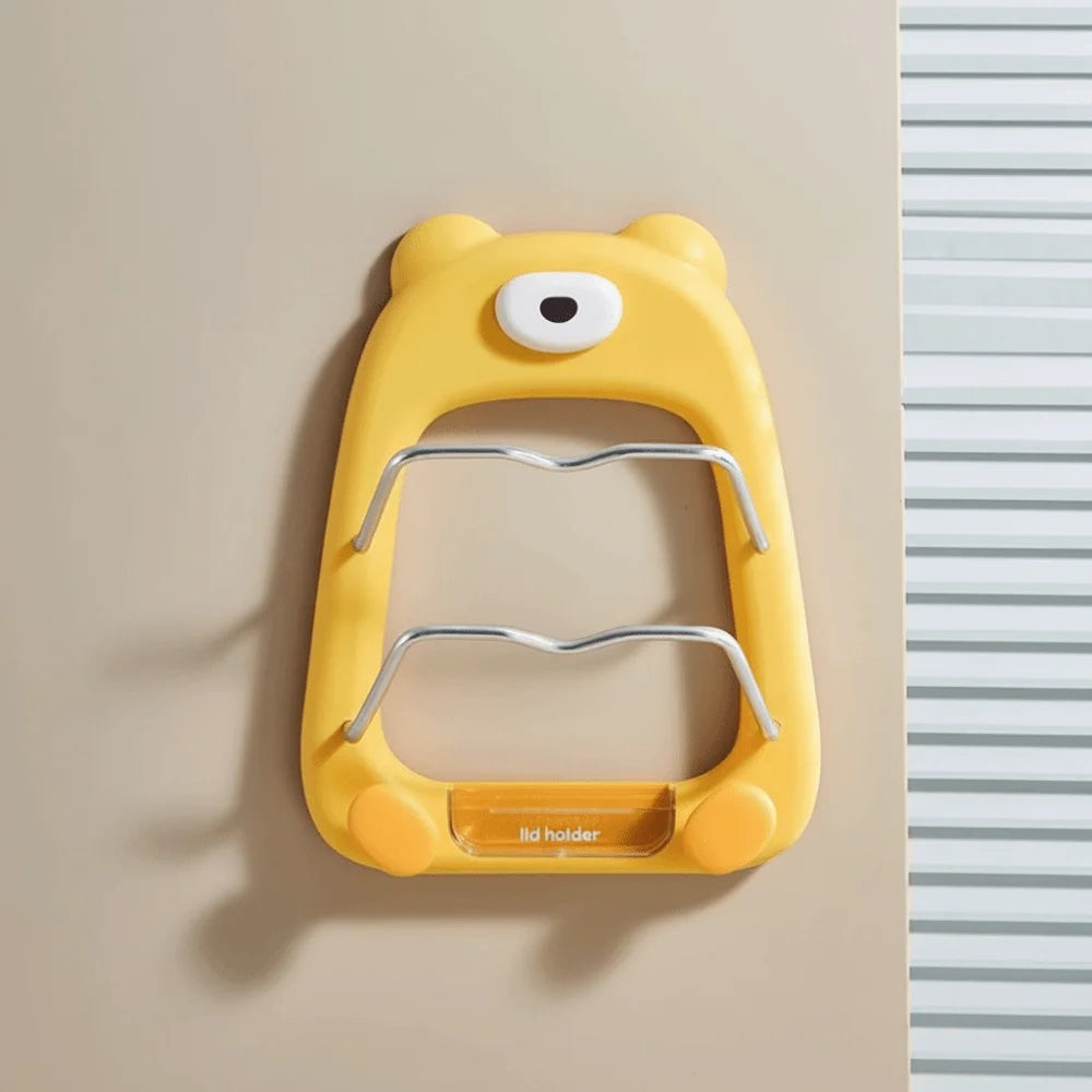 organisateur mural ventouse ours compartiments rangement cuisine jaune blanc moderne ludique minimaliste