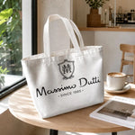 sac main toile blanche pochette logo poignées détachables fermeture éclair
