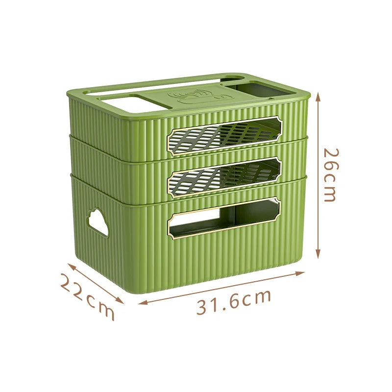 boîte rangement routeur décodeur tv gestion câbles organisateur moderne vert beige épuré