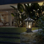 lampadaire solaire or noir classique verre transparent fenêtres rustique manoir panneau solaire led