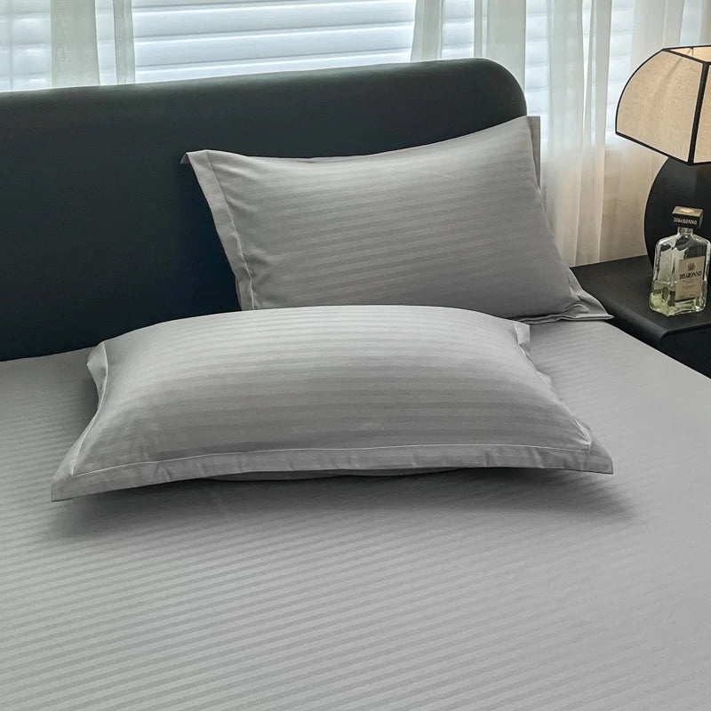 taies d'oreiller polyester 300 fils gris rose rayures antibactériennes moderne