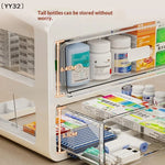 boîte rangement médicaments transparente moderne blanc compartiments bouteilles différentes tailles organisation pharmacie portative