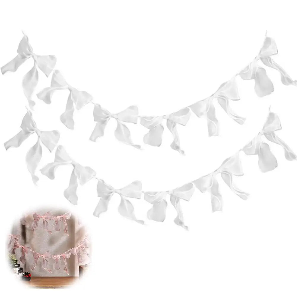 décoration festive guirlande nœuds rose tissu texturé semi transparent mariage anniversaire enfant baby shower