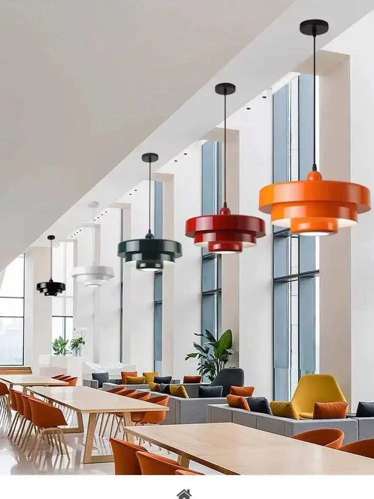 Suspension lumineuse moderne circulaire stratifiée blanc orange vert foncé scandinave chambre restaurant