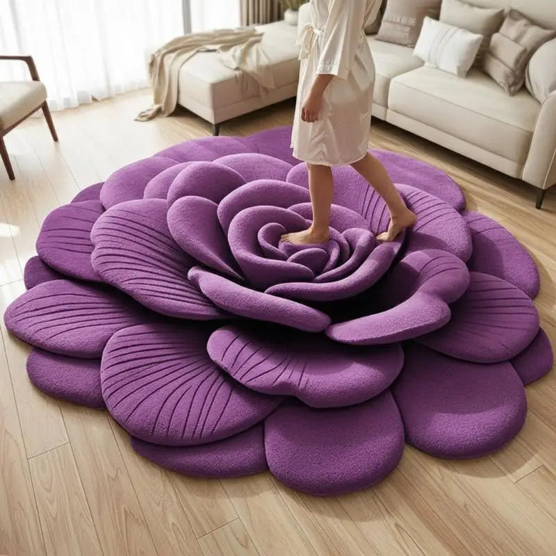 tapis fleur relief violet bleu rouge moderne velours cristallin doux salon durable