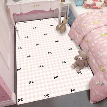 tapis moderne rose doux carreaux géométriques blanc vert pastel salon chambreextérieur