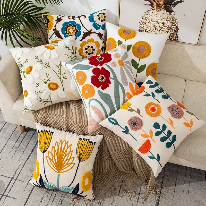 taie d'oreiller carrée moderne motif floral multicolore polyester décoration lit canapé voiture