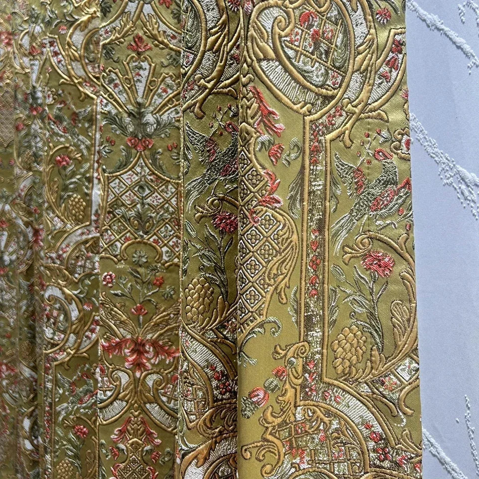 rideau opaques polyester floral classique vert olive doré rouge blanc français