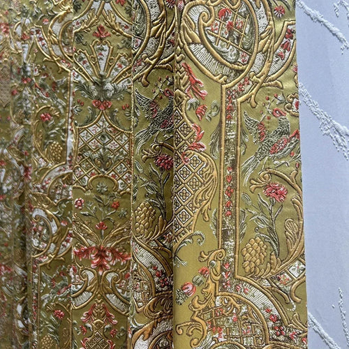 rideau opaques polyester floral classique vert olive doré rouge blanc français