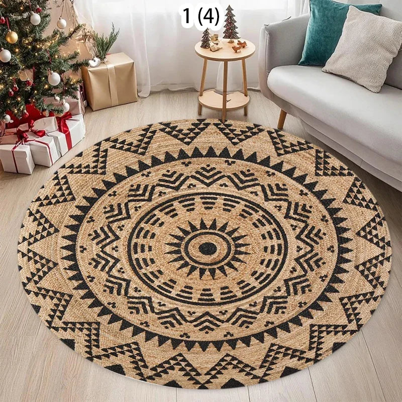 tapis rond moderne géométrique polyester adhésif 40x40cm 80x80cm 120x120cm salon chambre