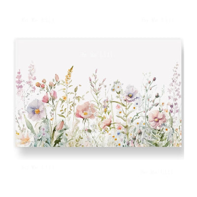 Set de table floral aquarelle Wildflower sur table en bois