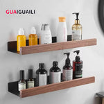 étagères murales modernes minimalistes noires bois flacons brosse dents adhésives salle bain