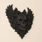 décoration gothique murale crâne roses ailes sculpture noire intérieure
