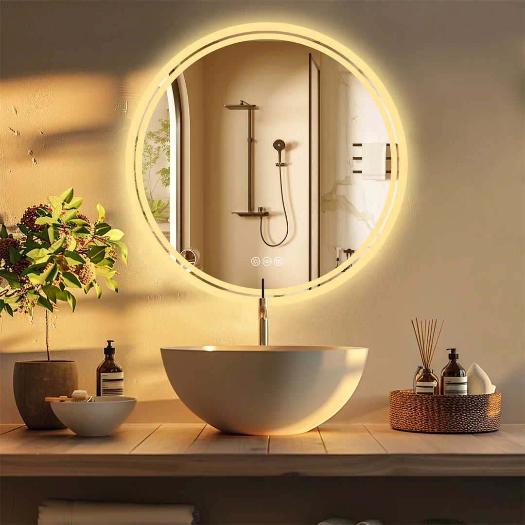 miroir rond lumineux moderne anti buée éclairé led blanc réglable tactil salle bain