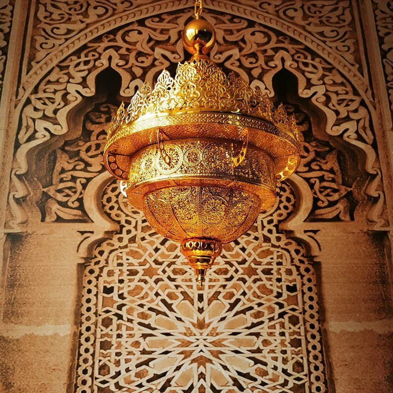 lustre or ajouré arabo thaïlandais ampoules led semi transparent 50cm