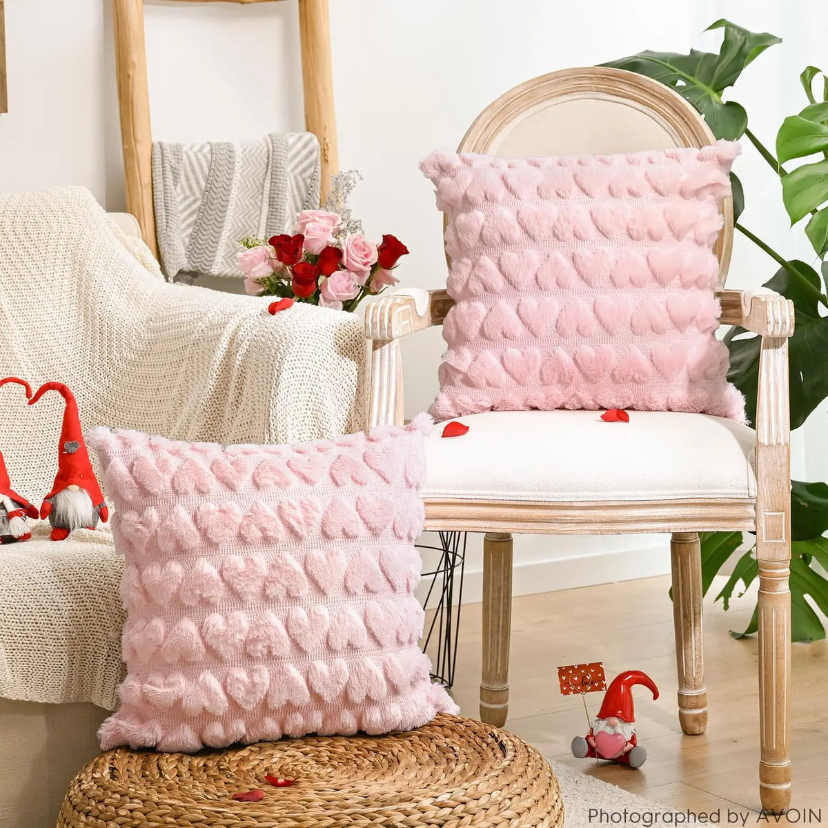 housses coussin motif cœurs polyester blanc rose rouge gris orange jaune doux confortable maison
