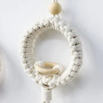 support mural macramé blanc tissé main boho artisanal crochet métal fleurs séchées