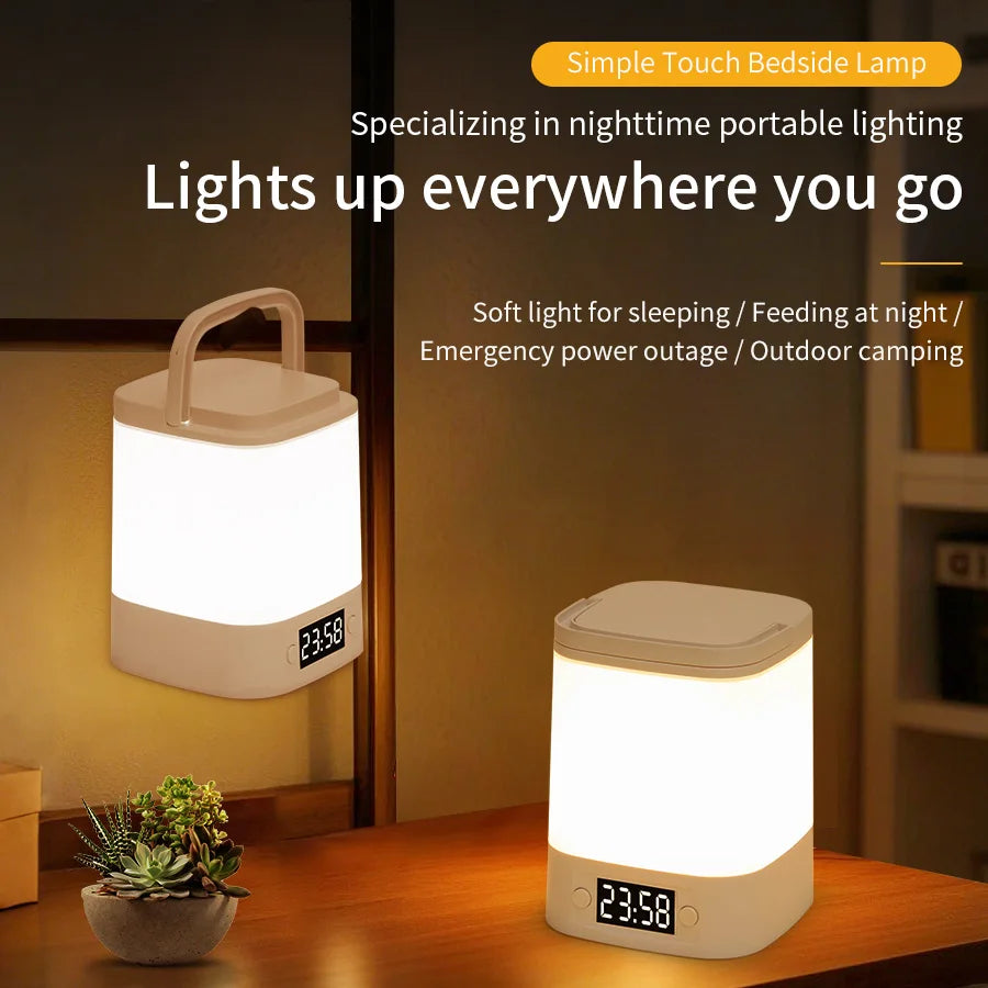 lampe chevet rechargeable horloge affichage heure télécommande bouton tactile usb moderne blanc