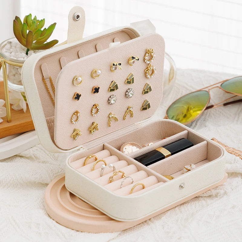 boîte rangement bijoux simili cuir velours moderne beige bleu noir porte bijoux