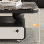 table basse moderne marbre noir tiroir roulette salon minimaliste italien