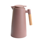 carafe thermique blanc vert pastel rose pâle noir poignée bois ouverture fente bouchon évacuation