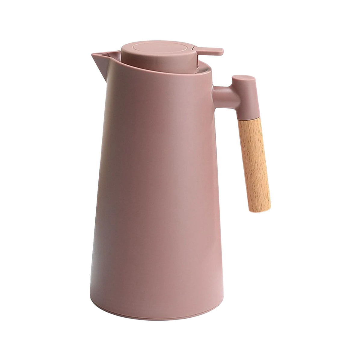 carafe thermique blanc vert pastel rose pâle noir poignée bois ouverture fente bouchon évacuation