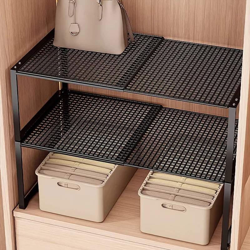étagère rangement métal maille fine noir moderne pieds solides réglable empilable armoire chambre