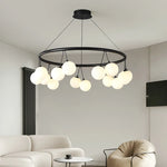 Suspension lumineuse moderne boules translucides cercle noir led blanc noir