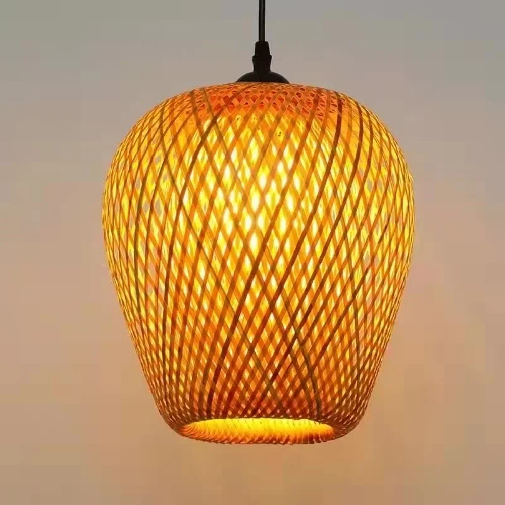 lampe suspendue moderne rustique tissage bambou naturel beige pince lampe