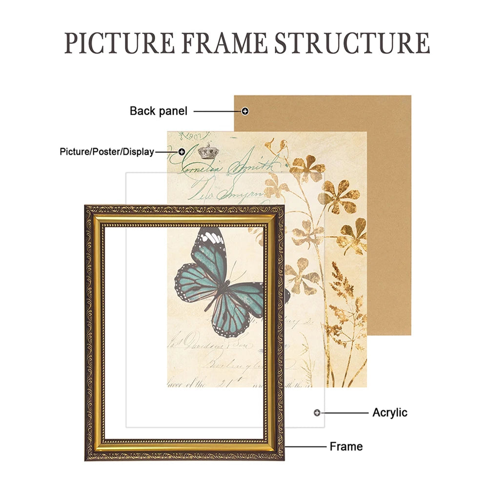 Cadre photo classique or papillons fleurs acrylique transparent 30x40cm 15x20cm 21x30cm