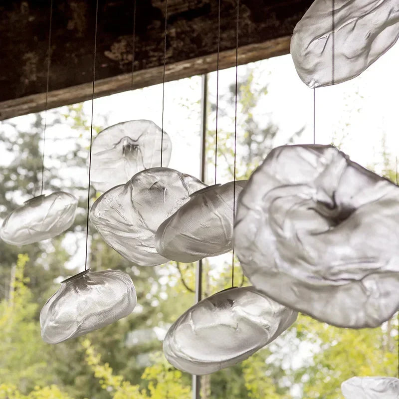 suspension lumineuse pendentif verre transparent organique contemporain 20cm 25cm 30cm 35cm 40cm