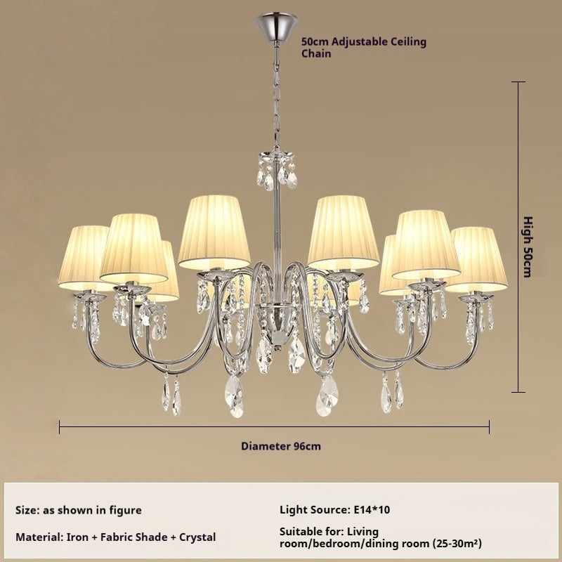 lustre cristal classique argenté abat jour conique cristaux pendus salon salle