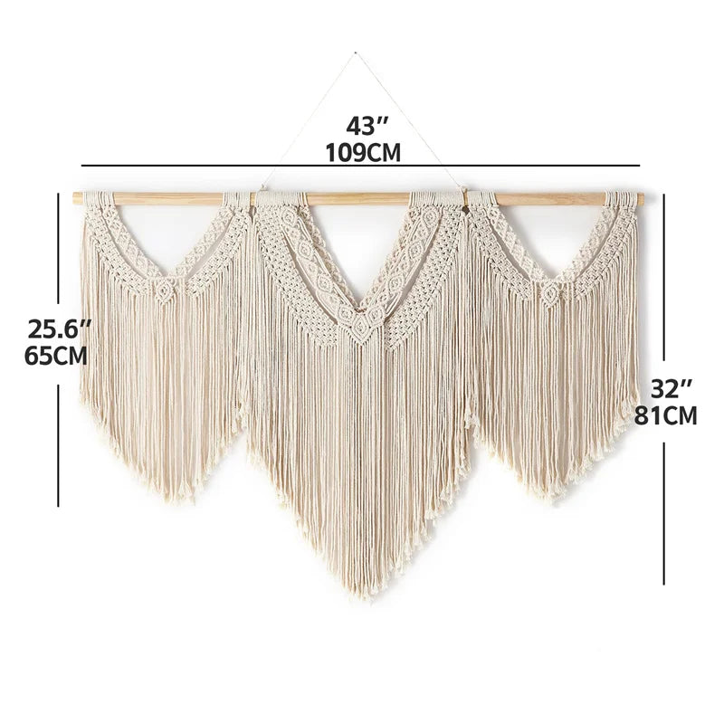 tapisserie macramé coton ovale motifs géométriques franges bohème bois opaque
