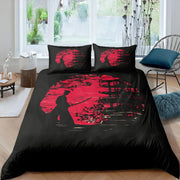 housse couette samouraï japonais noir rouge motifs floraux taies d'oreiller ensemble lit asiatique uniqueDecoration