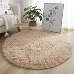 tapis rond peluche doux moderne confortable intérieur salon chambre décoration maison bleu blanc beige
