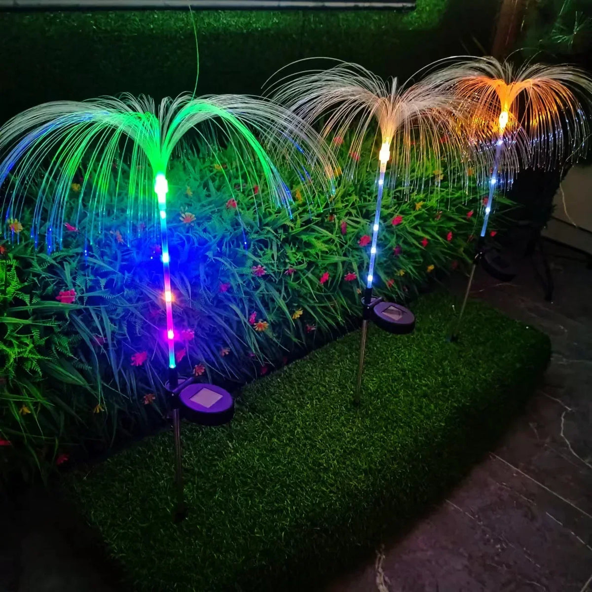 décorations extérieures palmier lumineux solaire multicolore moderne fibre optique jardin festifs