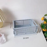 caisse rangement pliable plastique gris vert rose beige blanc grille ventilation moderne minimaliste poignées