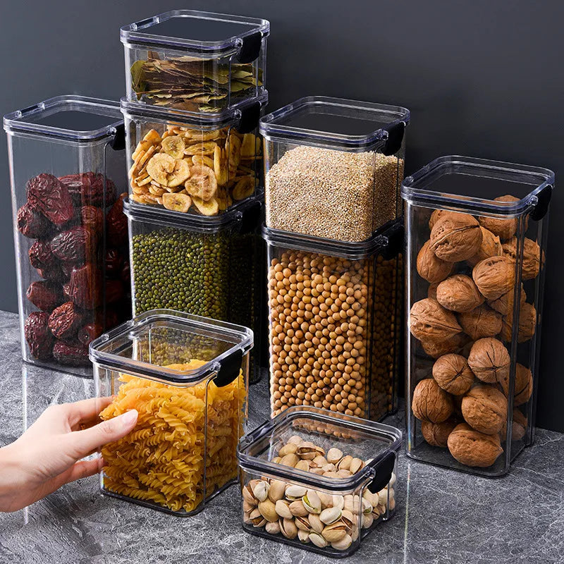 boîtes rangement alimentaires hermétiques plastique qualité alimentaire durable respectueux environnement transparentes couvercle noir clips