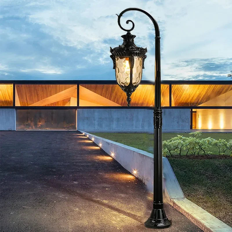 lampe jardin classique ornements sculptés opale noir extérieure ip65 led éclairage public base solide