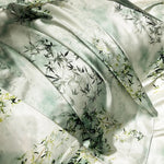 drap lit vert clair blanc motif feuilles bambou coton doux coton naturel