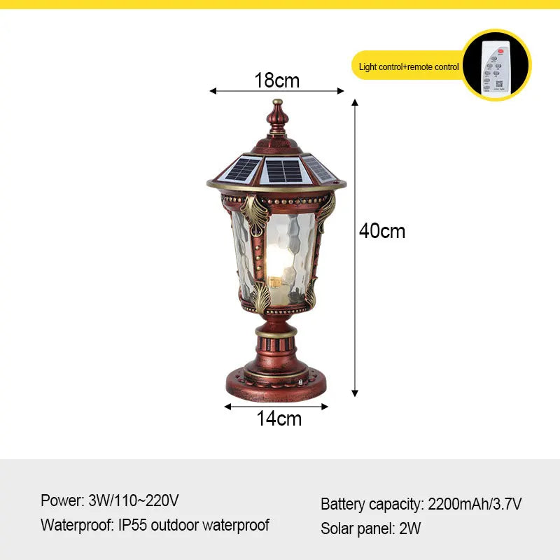 lampe solaire extérieure led bronze ornements dorés éclairage jardin classique économie energie ip55 aluminium