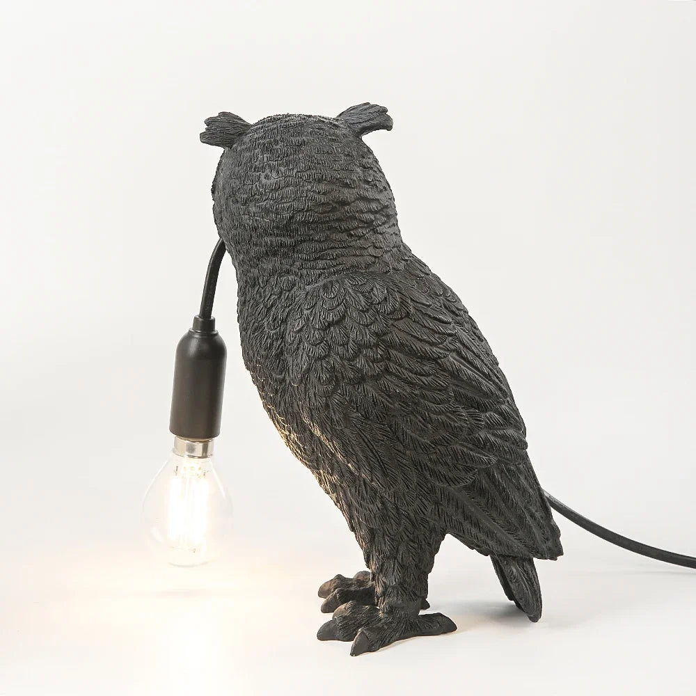 lampe poser oiseau noir plumes modernes naturel chambre coucher ampoule filament câble électrique