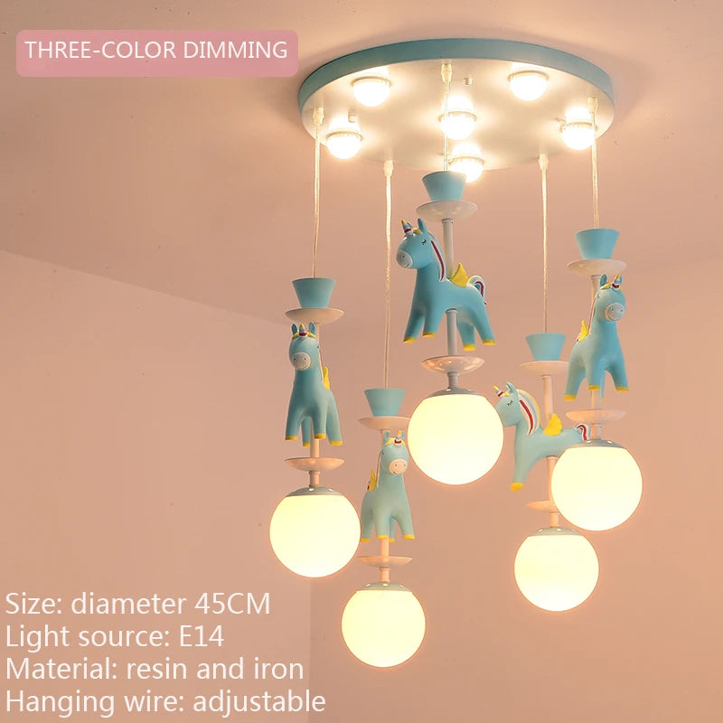 suspension lumineuse verre résine chevaux arc ciel moderne bleu rose enfant blanc contemporain