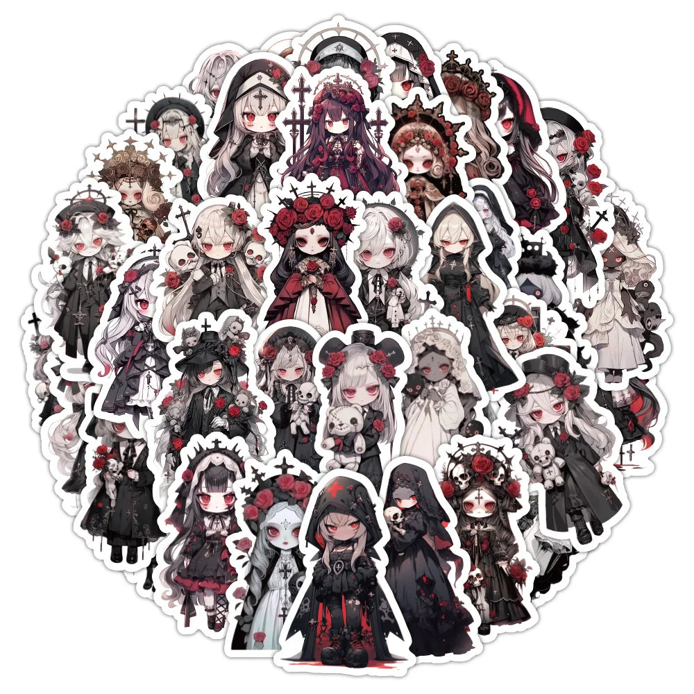 stickers autocollants gothiques dessin animé noir rouge blanc ornements croix art gothique anime personnages