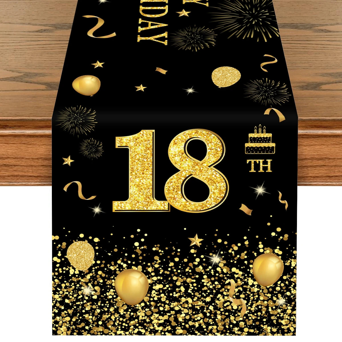 Chemin de table anniversaire noir et or avec bougies