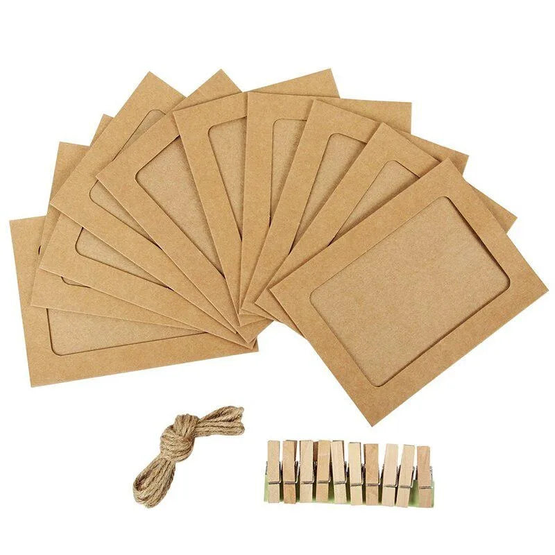 guirlande photo cartes pinces linge noir marron blanc rustique décoration chambre corde jute