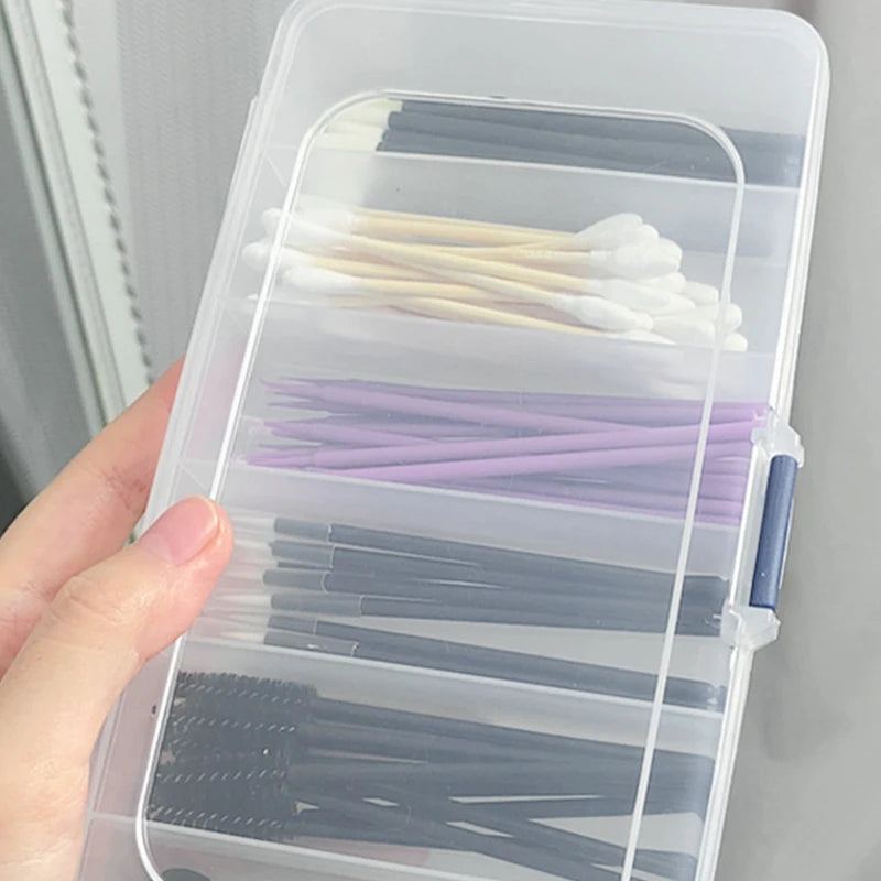 boîte rangement transparente coiffure brosse pinces clips coton tiges organisation pratique outils beauté