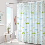 rideau douche moderne opacité bulles triangles blanc bleu vert jaune