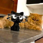 support rangement lunettes forme chat cartoon humoristique lunettes rectangulaires transparentes chainette perlée